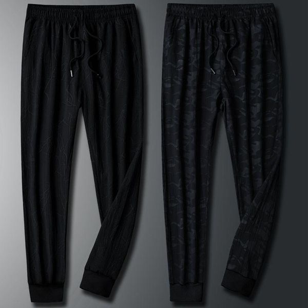 

running pants men's casual spring and summer comfortable trousers slim quick-drying sports elastic nine-point, Black;blue