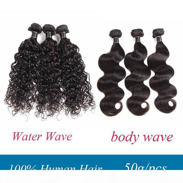 

brazilian hair bundles water wave 50g pcs 9a indian malaysian peruvian virgin human hair weaves body wave hair wefts 50g pcs, Black