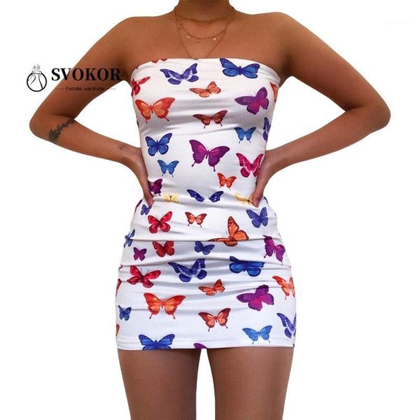 

svokor butterfly print wrapped chest dress women strapless bodycon dress package hip mini party club clothes women1, Black;gray