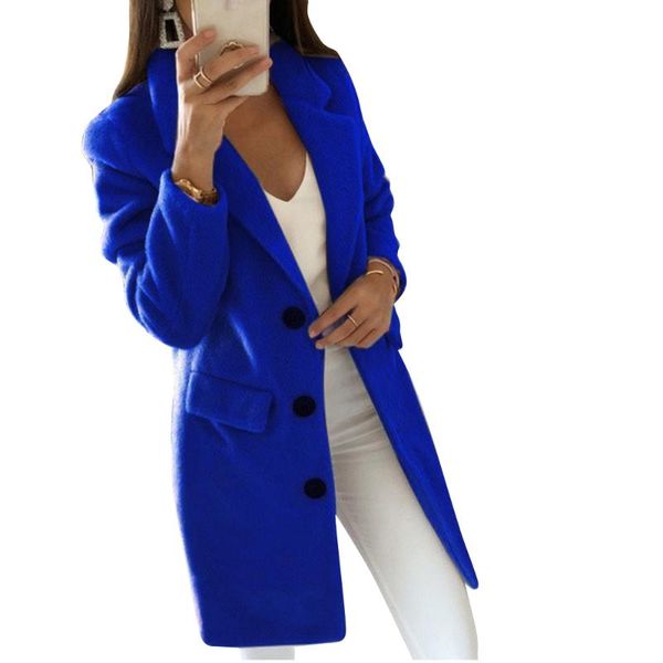 

women's wool & blends women button coat winter turn-down collar long female jacket fashion casual abrigo mujer warm streetwear overcoat, Black