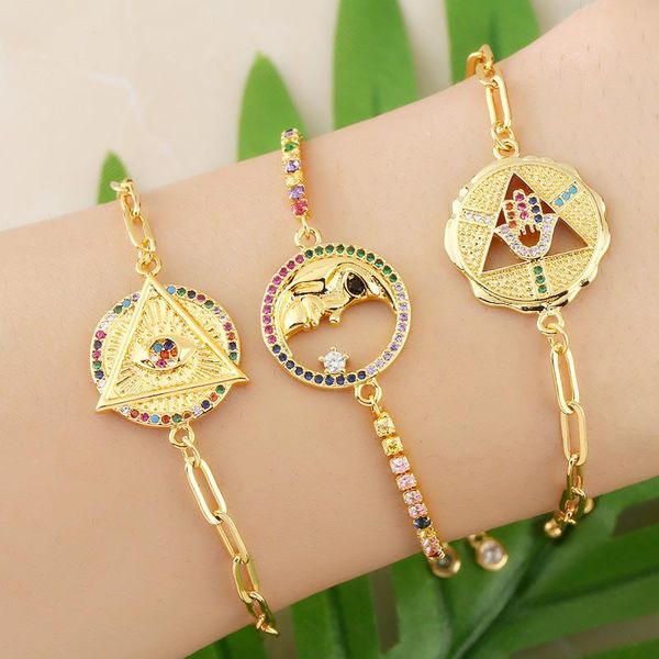 

bangle crystal evil eye bracelets for women multicolor moon and star fatima hand charm bracelet adjustable cz zirconia jewelry brtc52, Black