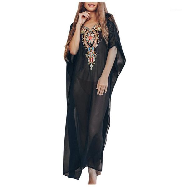 

cover-ups sagace women's beach tunics dress women casual solid embroidery loose overall swimwear cover up for girls sexy1