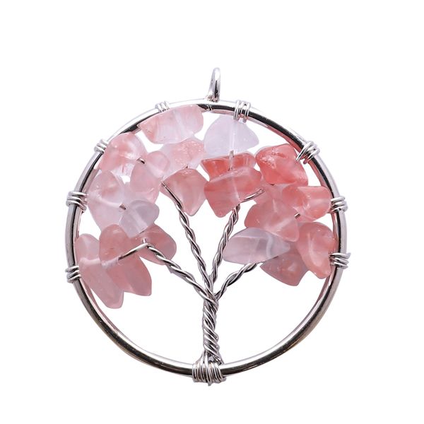 Hübsche Naturstein-Halskette, Regenbogen-Halskette, mehrfarbige Weisheitsbaum-des-Lebens-Kristall-Halskette mit wunderschönem Anhänger