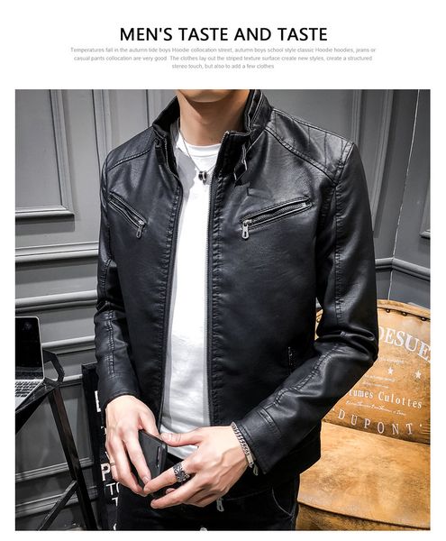 

2020 winter new leather men's jackets korean version of the trend of handsome self-cultivation young men's motorcycle leather jack, Black;red