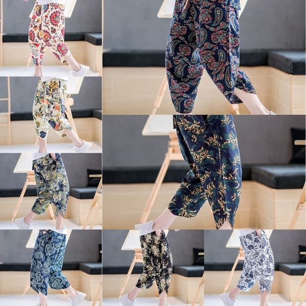 

jg9ul men's beach national beach 20 summer new large size ethnic men's chinese style cotton capri pants style breathable linen har, Blue