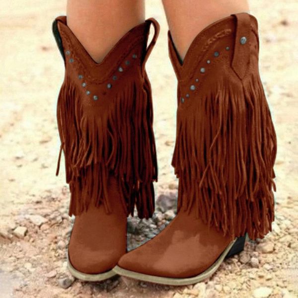 

retro women boots classic tassel cowboy boots autumn women high heels platform ladies black pumps boot #om1b