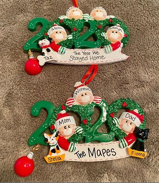 

quarantine christmas tree hanging ornament family of 2 3 4 5 santa claus pendant diy name ornament xmas party decorations dhd1905