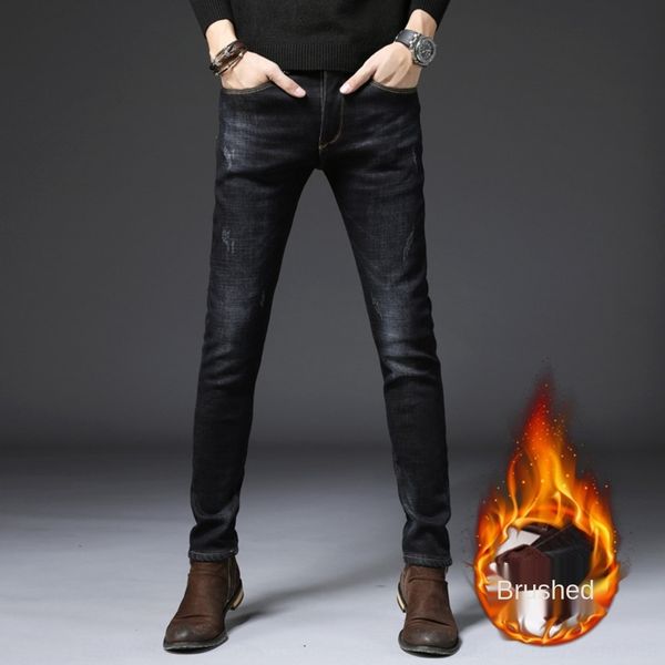 

hyvko джинсы джинсы jeanstrousers бренда и подходят мужские корейский моды мужские брюки jeansslim растянуть прямой зима новый флис толстый, Blue