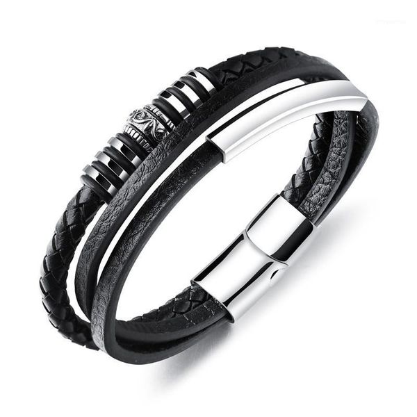 

fashionable leather magnetic snap-action men's bracelet1, Golden;silver