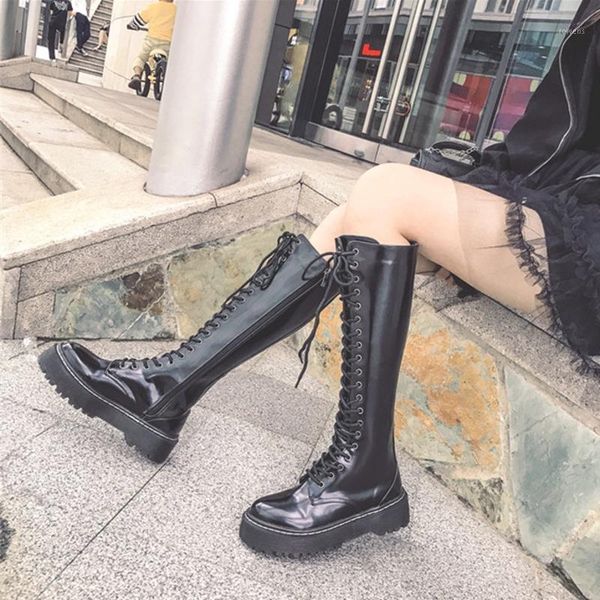 

thigh high oxfords shoes women lace up patent leather knee high boots female winter warm round toe long shaft fashion sneakers1, Black