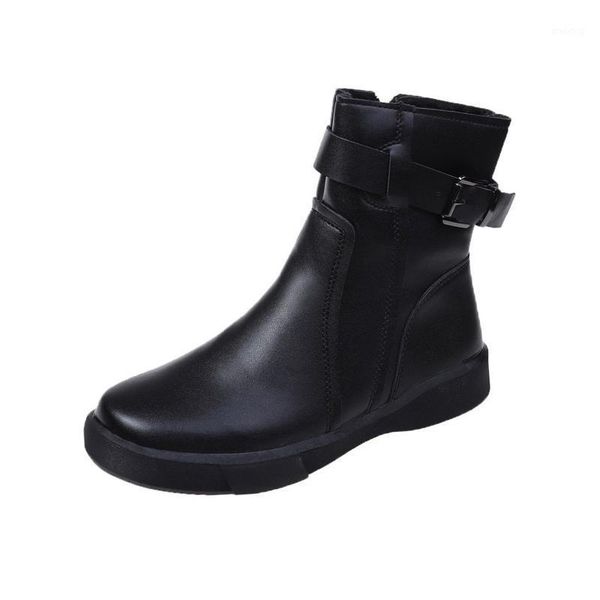 

boots fashion keep warm for women 2021 winter round toe side zipper boot woman casual mid tube pu leather shoes1, Black