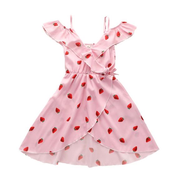 

toddler baby girl's dress, strawberry printing sleeveless outfits, casual v-neck high waist one-piece clothing, Red;yellow