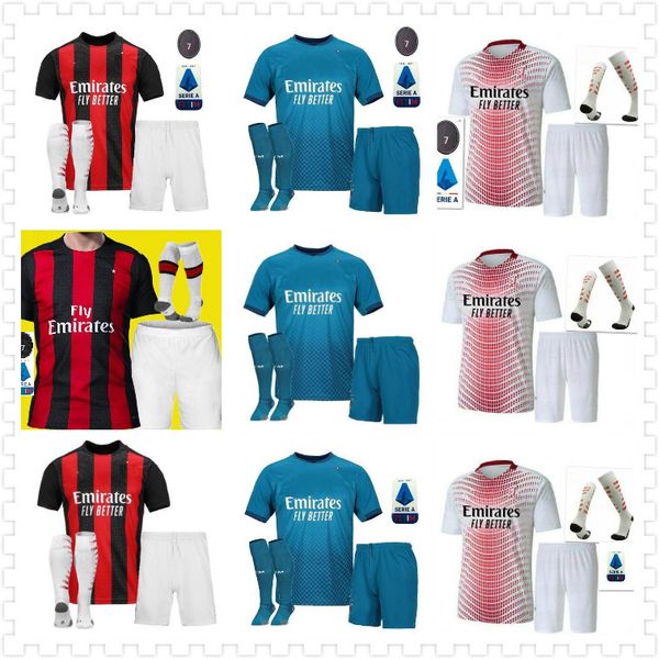 

boys ac 2020 2021 milan ibrahimovic soccer jerseys set 19 20 21 piatek paqueta theo rebic football shirts men kids kits uniforms, Black;yellow