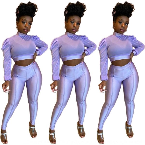 

h8707 women's two-piece set bubble tight pants tightssleeve mesh tight pants two-piece set lrkmh, Gray