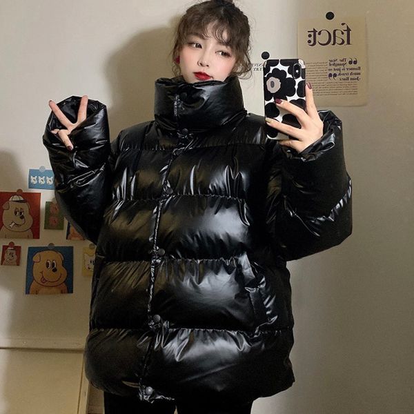 

2020 glossy oversize jacket large women warm loose volume winter jas park women's waterproof slrvh, Black