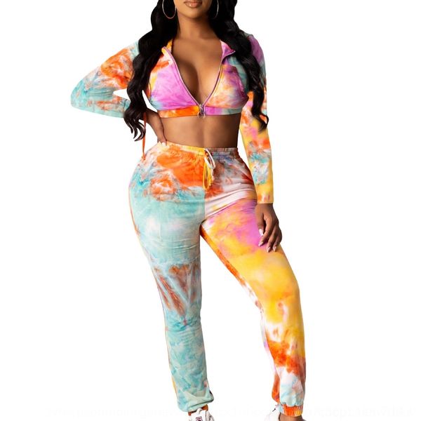 

a5zl4 2020 tie-dye casual sports tie-dye long sleeve suit women's new set 2020 autumn two-piecetwo-piece women's casual sports two, Gray