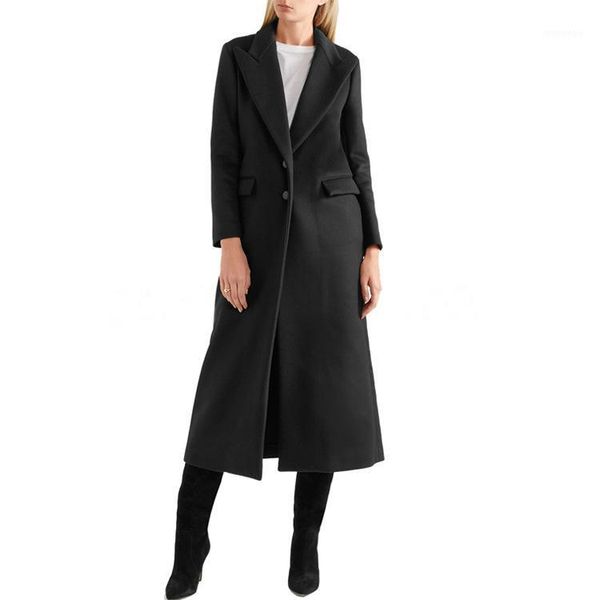 

women clothes autumn and winter new black long suit collar long coat fashion button slim woolen coat female women1
