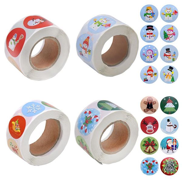 

gift wrap 500pcs/roll 3.8cm christmas kraft paper sticker cartoon pattern candy cookie package party sealing lable