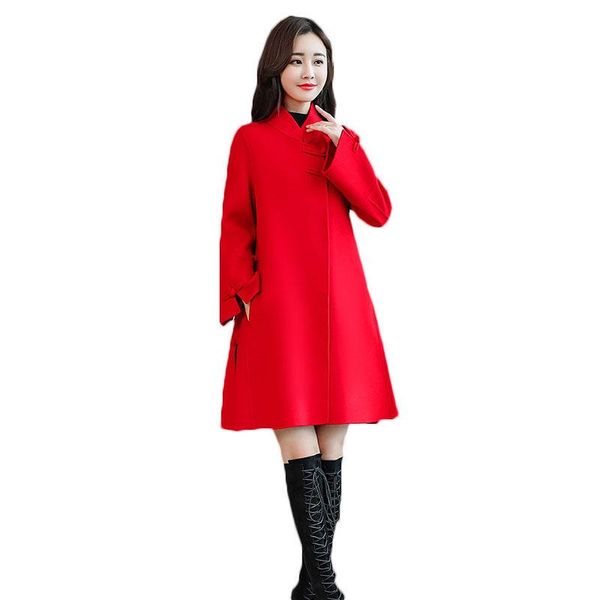 

women's wool & blends woolen coat female long section 2021 autumn winter loose large size cloak retro chinese style buckle women lq544, Black