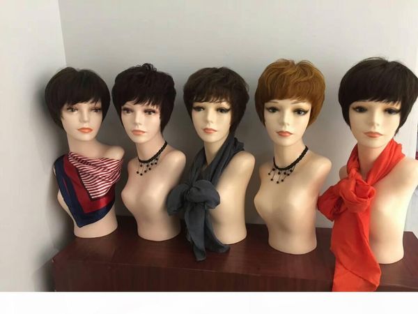 

glueless lace wigs 15cm short hair 56cm head cap heavy density natural color, Black