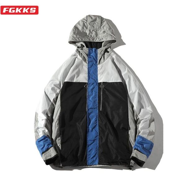 

fgkks brand men hooded jackets men's street hip hop fashion patchwork thin jacket male trend wild casual jacket coats, Black;brown