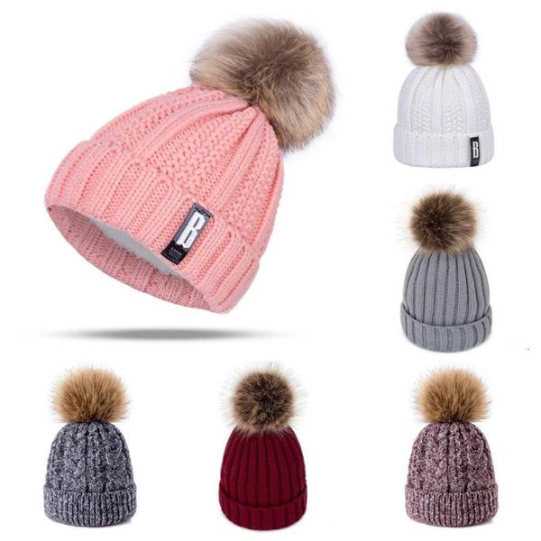

truenjoy women winter beanie hat thicken warm knitted beanies female soft plus velvet skullcap bonnet pompom hats, Blue;gray