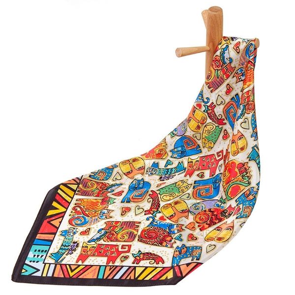 

high-quality pure silk scarf women bandana female hair scarf women's natural silk square neck scarf headband for women cat y201007, Blue;gray