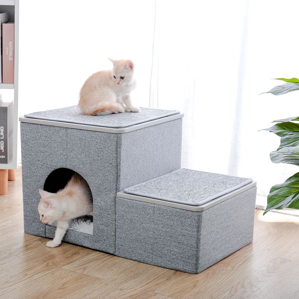 2 в 1 Pet Steed Steps Лестница собаки Prams Портативный Домашний Лестница с Deluxe House Dog Cats Съемные Нескользящие Прама Восхождение Лестницы LJ201203