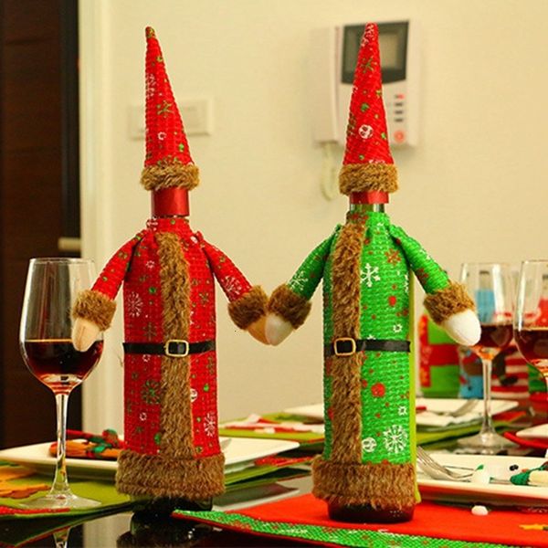 

red designer creative plush green clothes hats beer bottle cover wine christmas home restaurant decor hha948 g607