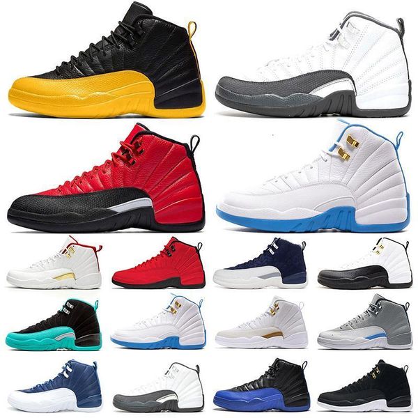 

jumpman 2020 mens basketball 12 shoes 12s university blue university gold sneakers reverse flu game sports men trainers fashion platform, Black
