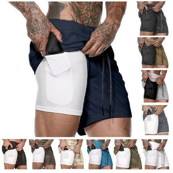 

2020 new men's camouflage shorts mens 2 in 1 sports shorts male double-deck quick drying sports men jogging gyms1, White;black
