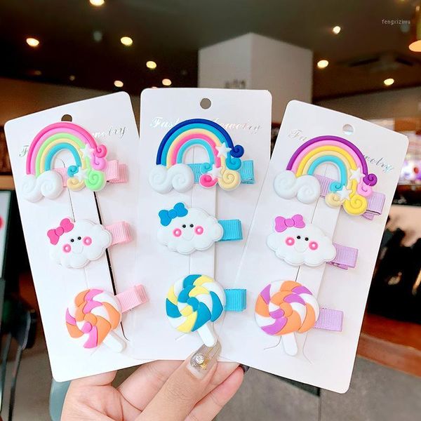 

hair accessories arrival korean children rainbow cloud lollipop hairpin set cute girl baby side clip duckbill accessories1, Slivery;white