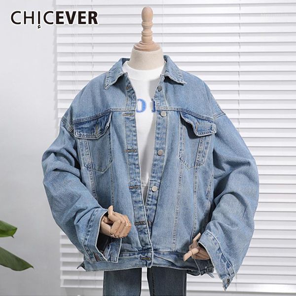 

women's jackets chicever korean denim women's jacket lapel collar long sleeves loose casual coat for female 2021 spring autumn fas, Black;brown