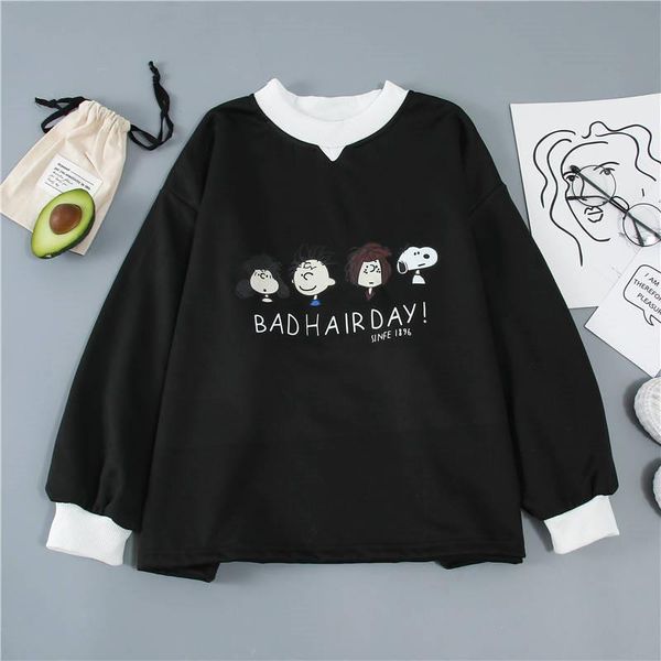 

students sweatshirt streetwear autumn kawaii women hoodies fashion ladies korean cute jumpers girls clothes iusnr, Black