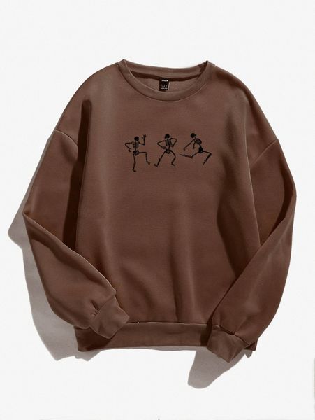 

skull print thermal lined sweatshirt u1qm#, White;black