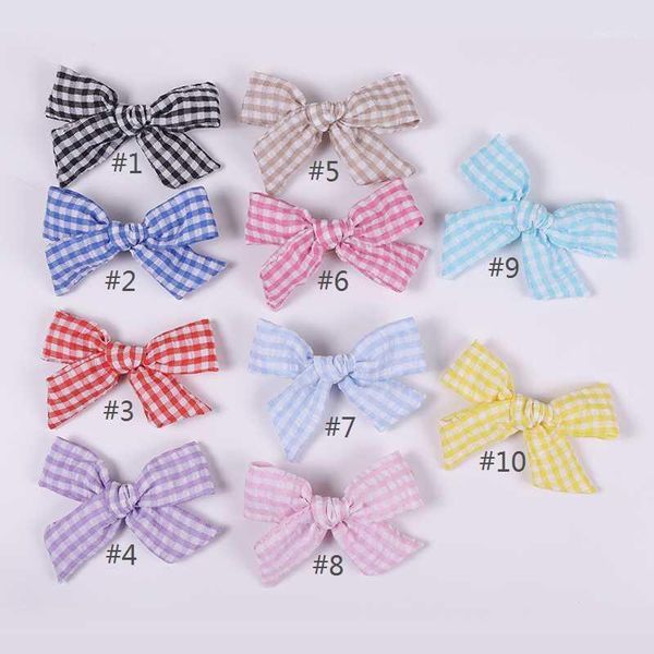 

hair accessories 10pcs handmade school girls plaid bows clips cotton fabric knotbows barrettes summer kids hairpins1, Slivery;white