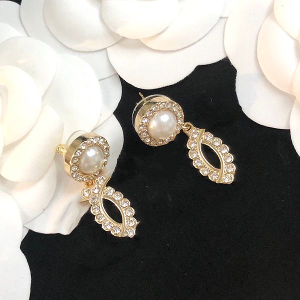 

r earrings brand double letter logo inlaid diamond earrings 925 silver needle with box l0-c8, Golden;silver