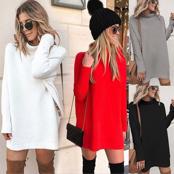 

new autumn women dress fashion long sleeve ladies solid loose high collar street all match dress for femal1, Black;gray