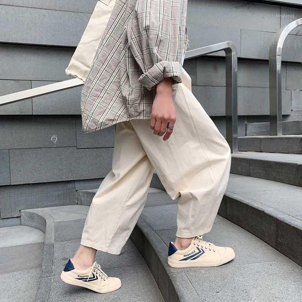 

2020 spring and summer new youth popular solid color couple loose wide leg pants fashion casual wild nine points straight pants1, Black