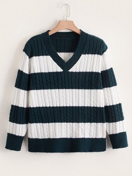 

plus color block cable knit sweater x9nm#, Black