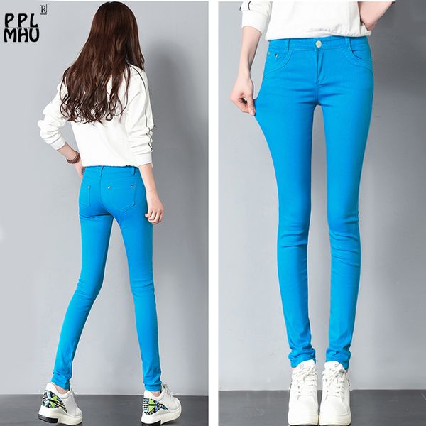 

womens 20 colored skinny jeans plus size street fashion low rise waist denim trousers women ladies blue pencil jeans pants 201105