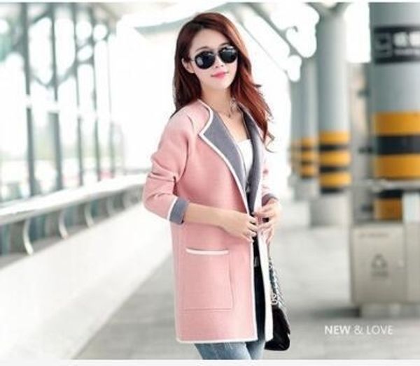 

large women's clothing 2020 spring and knitwear coat knitwearautumn cardigan women's versatile medium and long knitwear color matc, White;black