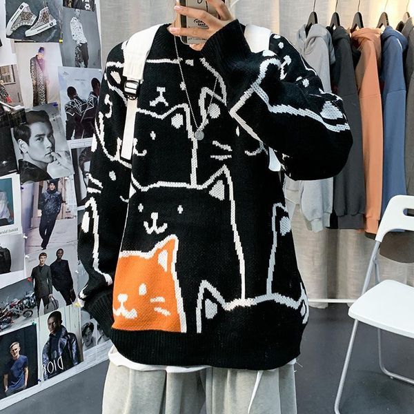 

sweater men cartoon knitted sweater men clothing harajuku sweaters pullover fashion mens clothes 2021 vintage1, White;black