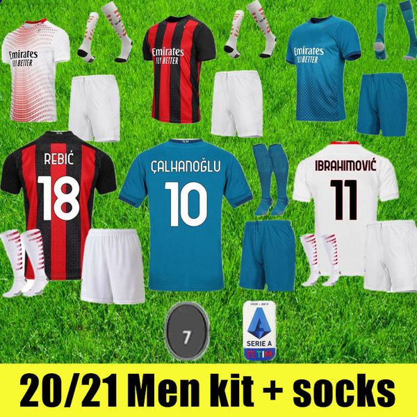 

ac milan 20 21 soccer jersey ibrahimovic paqueta bennacer romagnoli calhanoglu 2020 2021 football shirt tonali rebic suit men kids kit fans, Black