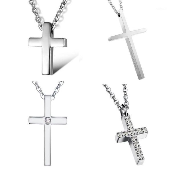 

pendant necklaces fashion stainless steel cross chain necklace for women girl jewelry gift1, Silver