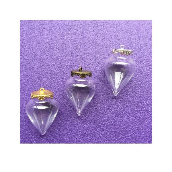 

3set 38*15mm tear water drop glass with 15mm crown setting base wishing glass vials pendant glass bottle charms jewelry bbyizz, Black