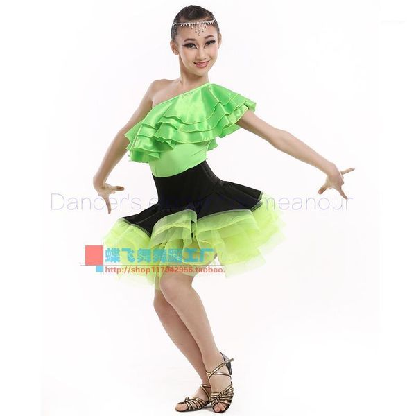 

new girls latin dance costumes senior spandex single sleeves+short skirt 2pcs latin dance set for girls suits1, Black;red