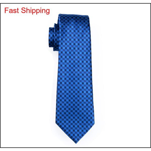 

mens blue check silk tie hankerchief cufflinks set jacquard woven mens necktie set business work formal meetin qylcge queen66, Black;blue