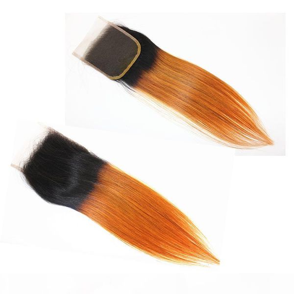 

dilys ombre color 4x4 hair closure straight remy hair brazilian indian malaysian virgin human hair 8-20inch, Black;brown