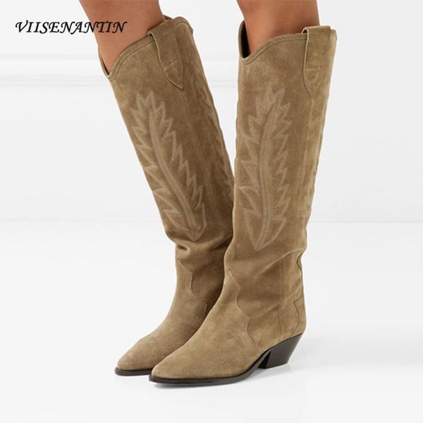 

boots 2021 women fashion matter leather electric embroidered mid-heel knight comfortable sleeve pointed toe square heel, Black